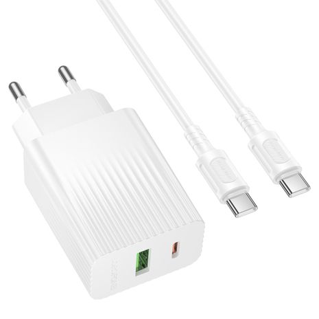Сетевое Зарядное Устройство Borofone BAS76A 1USB-C/1USB PD/QC 30W+Type-C to Type-C Белый Сетевое Зарядное Устройство Borofone BAS76A 1USB-C/1USB PD/QC 30W+Type-C to Type-C Белый
