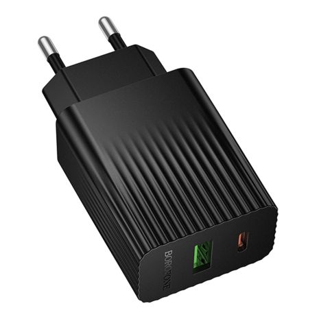Сетевое Зарядное Устройство Borofone BAS74A 1USB-C/1USB PD/QC 20W Черный Сетевое Зарядное Устройство Borofone BAS74A 1USB-C/1USB PD/QC 20W Черный