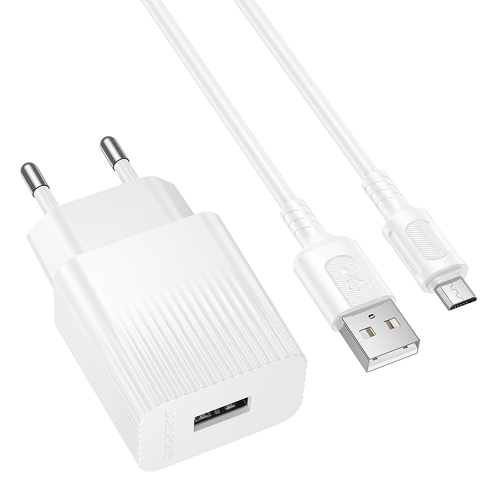 Мережевий Зарядний пристрій Borofone BAS71A 1USB 2.1A+USB to Micro Білий Мережевий Зарядний пристрій Borofone BAS71A 1USB 2.1A+USB to Micro Білий