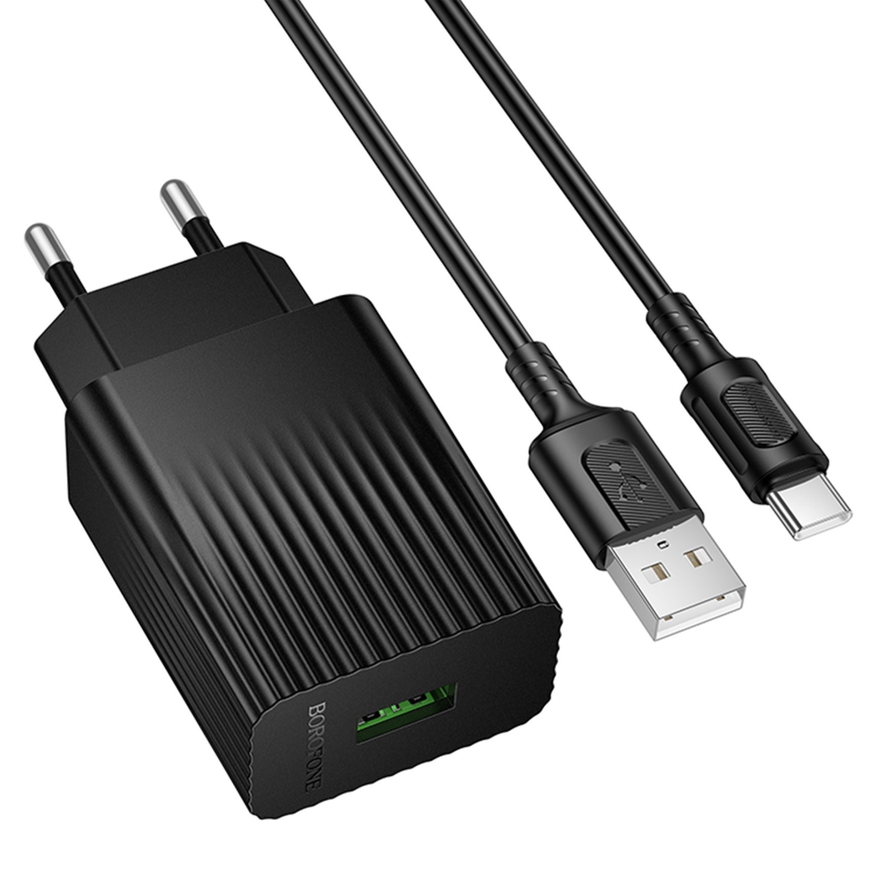 Сетевое Зарядное Устройство Borofone BAS72A 1USB QC3.0 18W+USB to Type-C Черный Сетевое Зарядное Устройство Borofone BAS72A 1USB QC3.0 18W+USB to Type-C Черный