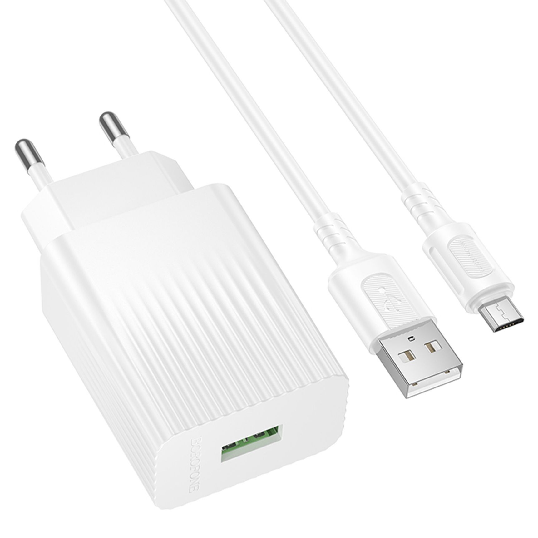 Мережевий Зарядний пристрій Borofone BAS72A 1USB QC3.0 18W+USB to Micro Білий Мережевий Зарядний пристрій Borofone BAS72A 1USB QC3.0 18W+USB to Micro Білий
