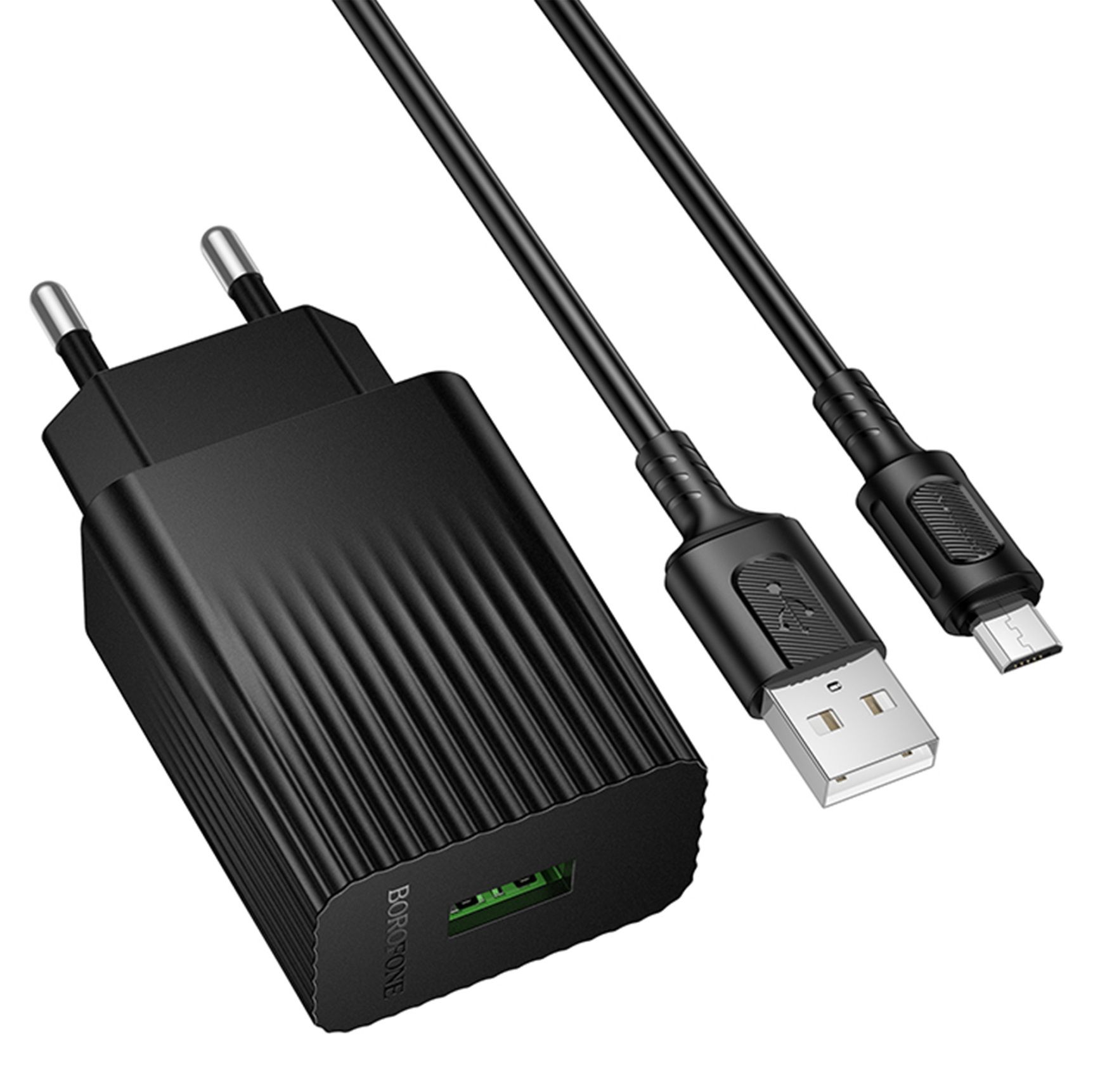 Сетевое Зарядное Устройство Borofone BAS72A 1USB QC3.0 18W+USB to Micro Черный Сетевое Зарядное Устройство Borofone BAS72A 1USB QC3.0 18W+USB to Micro Черный