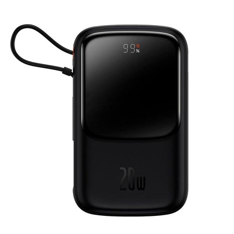 Повербанк BASEUS Qpow Pro Digital Display Fast Charge Power Bank (With Lightning Cable) 10000mAh |USB/Type-C/Lightning, 20W/5A, PD/QC| black Повербанк BASEUS Qpow Pro Digital Display Fast Charge Power Bank (With Lightning Cable) 10000mAh |USB/Type-C/Lightning, 20W/5A, PD/QC| black