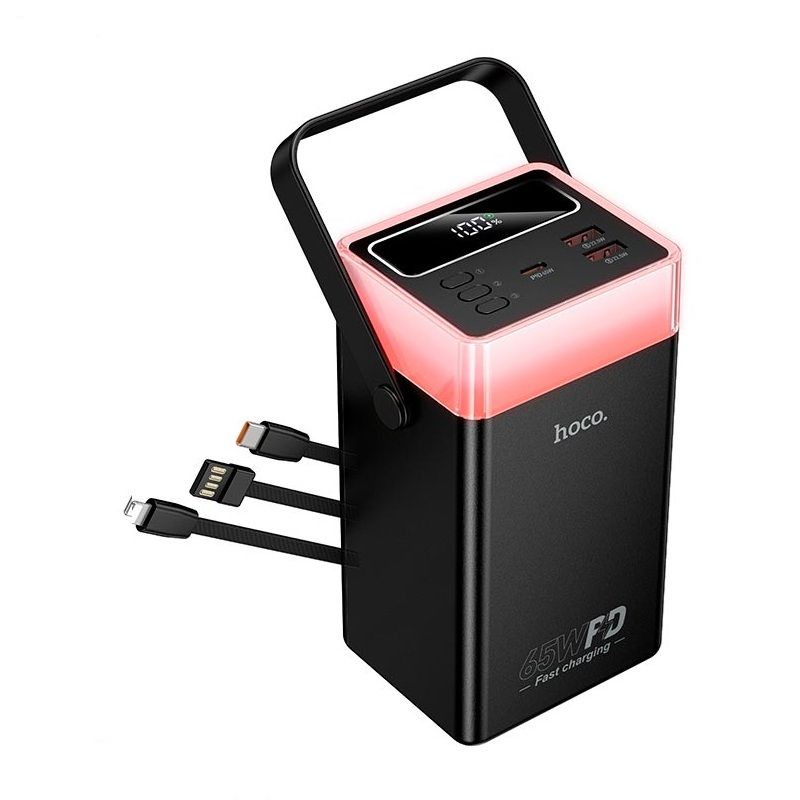 Повербанк HOCO DB103A 65W fully compatible power bank with built-in cable and camping light 60000mAh |2USB black Повербанк HOCO DB103A 65W fully compatible power bank with built-in cable and camping light 60000mAh |2USB black