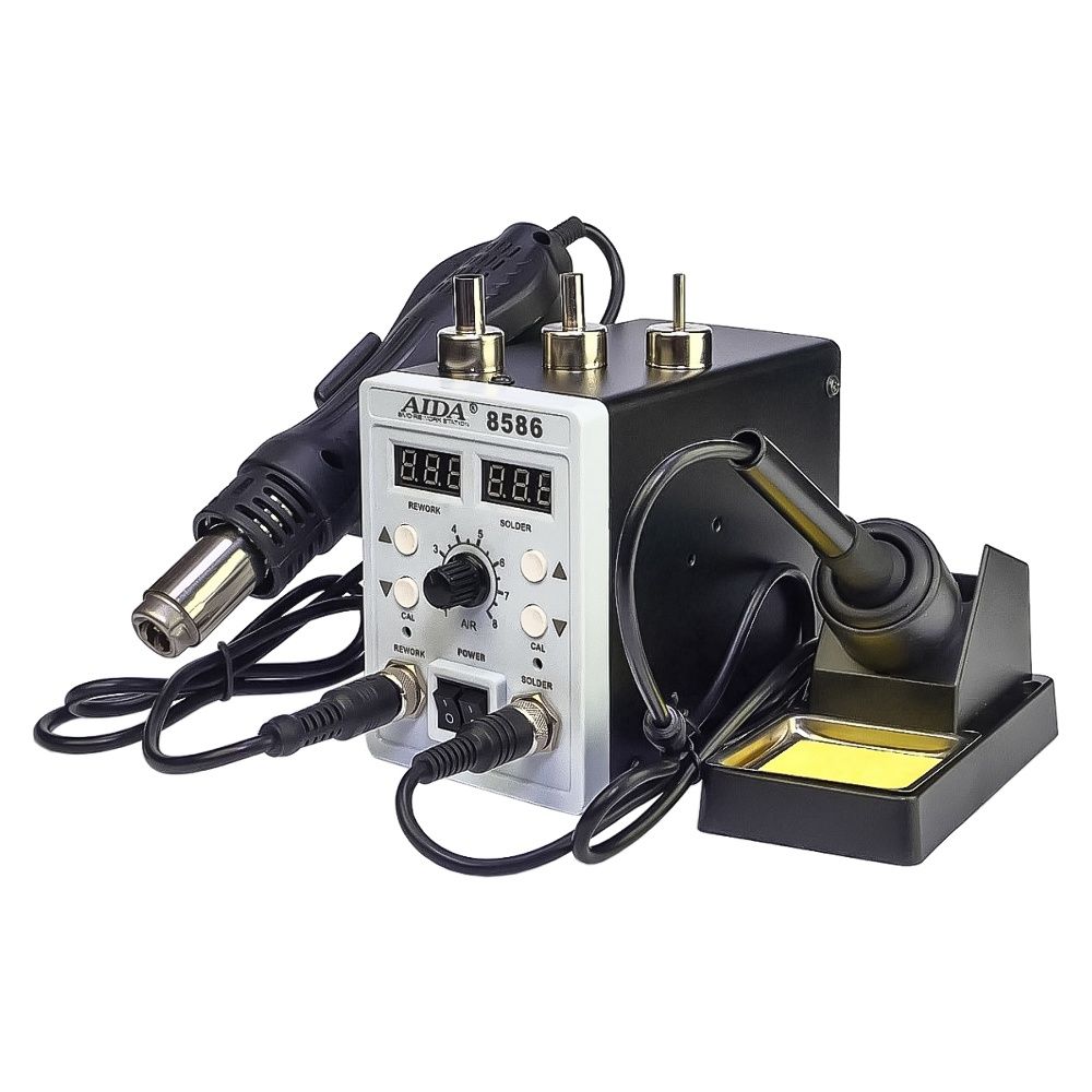 Паяльна станція Aida 8586, фен, паяльник з нагрівальним елементом Hakko, цифрова індикація Паяльна станція Aida 8586, фен, паяльник з нагрівальним елементом Hakko, цифрова індикація