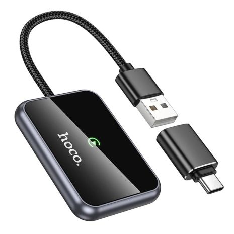 Адаптер автомобильный беспроводной Hoco HU1 CarPlay USB/ Type-C metal grey
