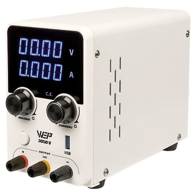 Блок питания лабораторный WEP 305D-V, 30V 5A, импульсный, с цифровой индикацией (V/A), USB QC 5V-12V/ 20W Блок питания лабораторный WEP 305D-V, 30V 5A, импульсный, с цифровой индикацией (V/A), USB QC 5V-12V/ 20W