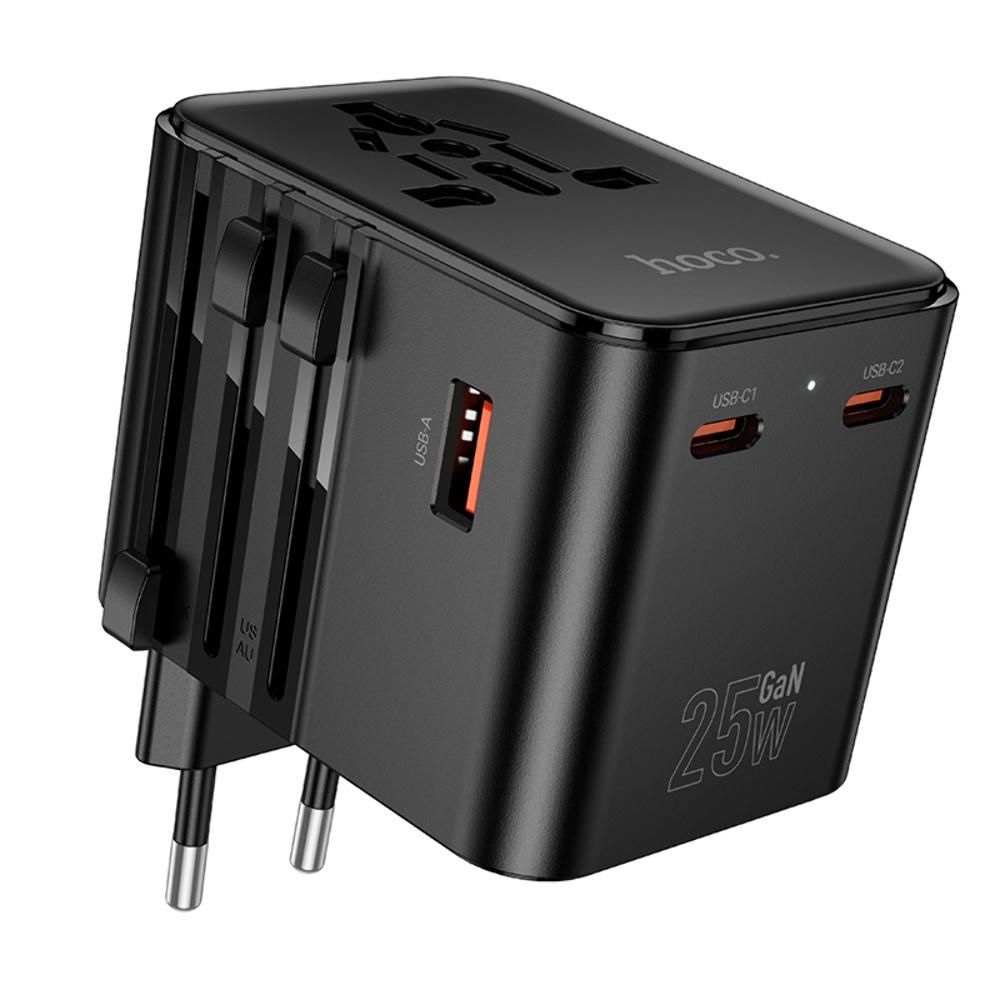 Сетевое зарядное устройство Hoco AC31 USB/ 2 Type-C PD 25W black Сетевое зарядное устройство Hoco AC31 USB/ 2 Type-C PD 25W black