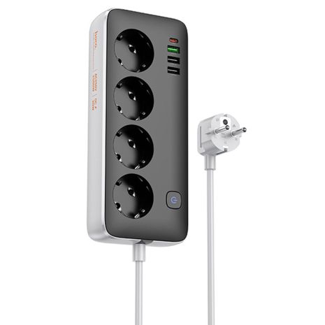 Удлинитель HOCO AC22 Sunlight 4-bit desktop socket (1.5M) |3USB/1Type-C, 30W/3A, PD/QC| black Удлинитель HOCO AC22 Sunlight 4-bit desktop socket (1.5M) |3USB/1Type-C, 30W/3A, PD/QC| black