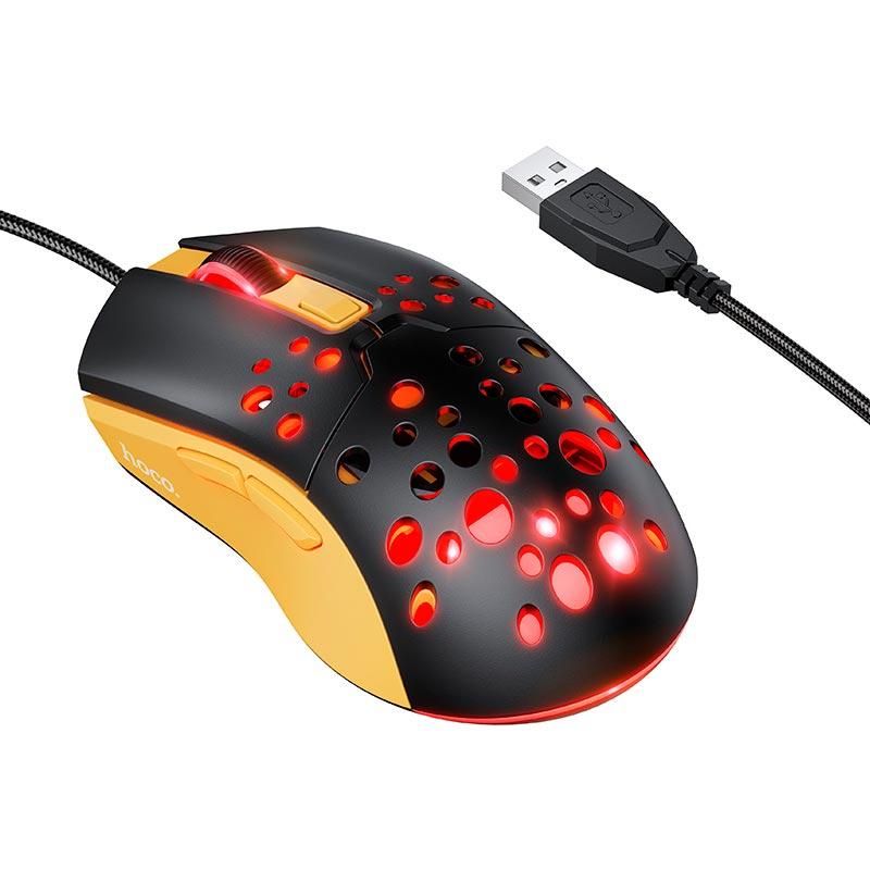 Дротова ігрова мишка з підсвіткою HOCO Sky GM51 | 1200-3600dpi, 7 LED кольорів | чорно-жовта Дротова ігрова мишка з підсвіткою HOCO Sky GM51 | 1200-3600dpi, 7 LED кольорів | чорно-жовта