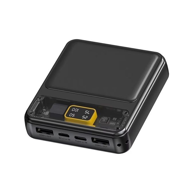 Корпус повербанка с дисплеем K61 для АКБ 3x18650, 88x76x24mm, in: Type-C, MicroUSB, 2xUSB-A, 10W, черно-желтый-прозрачный Корпус повербанка с дисплеем K61 для АКБ 3x18650, 88x76x24mm, in: Type-C, MicroUSB, 2xUSB-A, 10W, черно-желтый-прозрачный