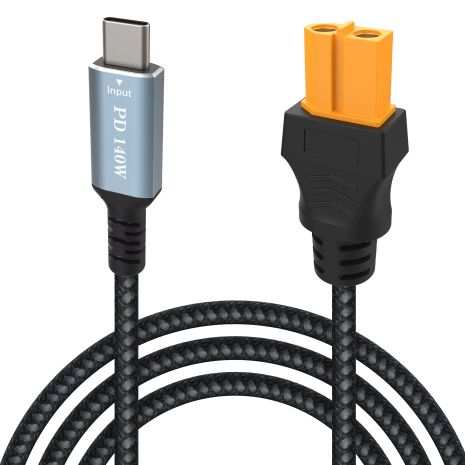 Кабель-переходник XT60 Female на Type-C PD 140W (28V, 5A Max) 0.5m, нейлон, Black-Grey