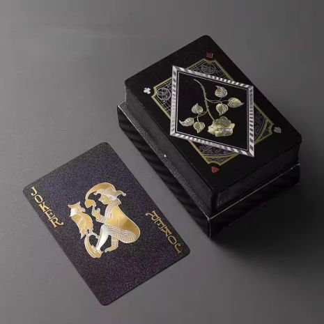 Игральные карты Black Rose 54шт водостойкие пластиковые изнсостойкие универсальные (87х57mm), Black-Gold