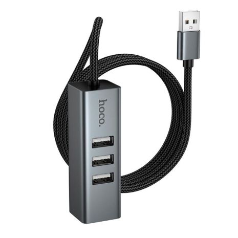Адаптер перехідник Hoco HB1D 4в1 USB to 3 USB/RJ45 metal gray