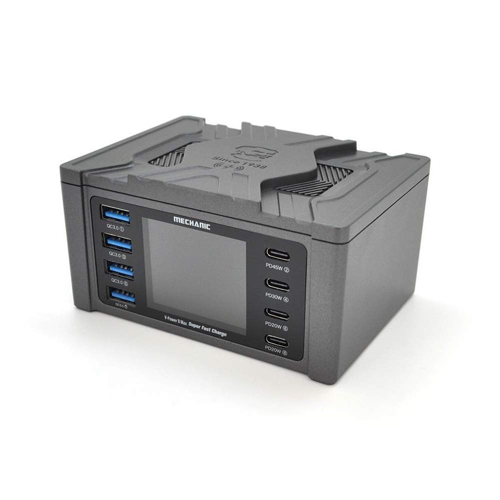 Зарядная станция с индикацией параметров зарядки Mechanic V- Power 8 Max 115W (2 Type C -20W/ 1 Type C 30W/ 1 Type C 45W/ 4 USB QC 3A/ Wireless charging 15W) Зарядная станция с индикацией параметров зарядки Mechanic V- Power 8 Max 115W (2 Type C -20W/ 1 Type C 30W/ 1 Type C 45W/ 4 USB QC 3A/ Wireless charging 15W)