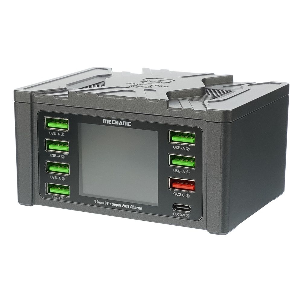 Зарядная станция с индикацией параметров зарядки Mechanic V- Power 8 Pro 110W (6 USB 2.4А/ 1 USB QC 3A/ 1 Type C - PD 20W/ Wireless fast charging 15W) Зарядная станция с индикацией параметров зарядки Mechanic V- Power 8 Pro 110W (6 USB 2.4А/ 1 USB QC 3A/ 1 Type C - PD 20W/ Wireless fast charging 15W)