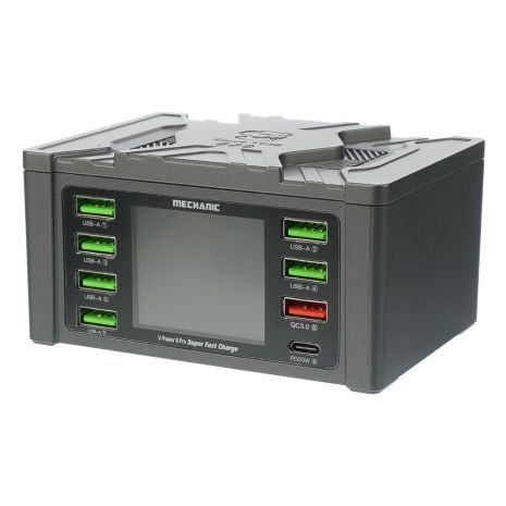 Зарядная станция с индикацией параметров зарядки Mechanic V- Power 8 Pro 110W (6 USB 2.4А/ 1 USB QC 3A/ 1 Type C - PD 20W/ Wireless fast charging 15W)